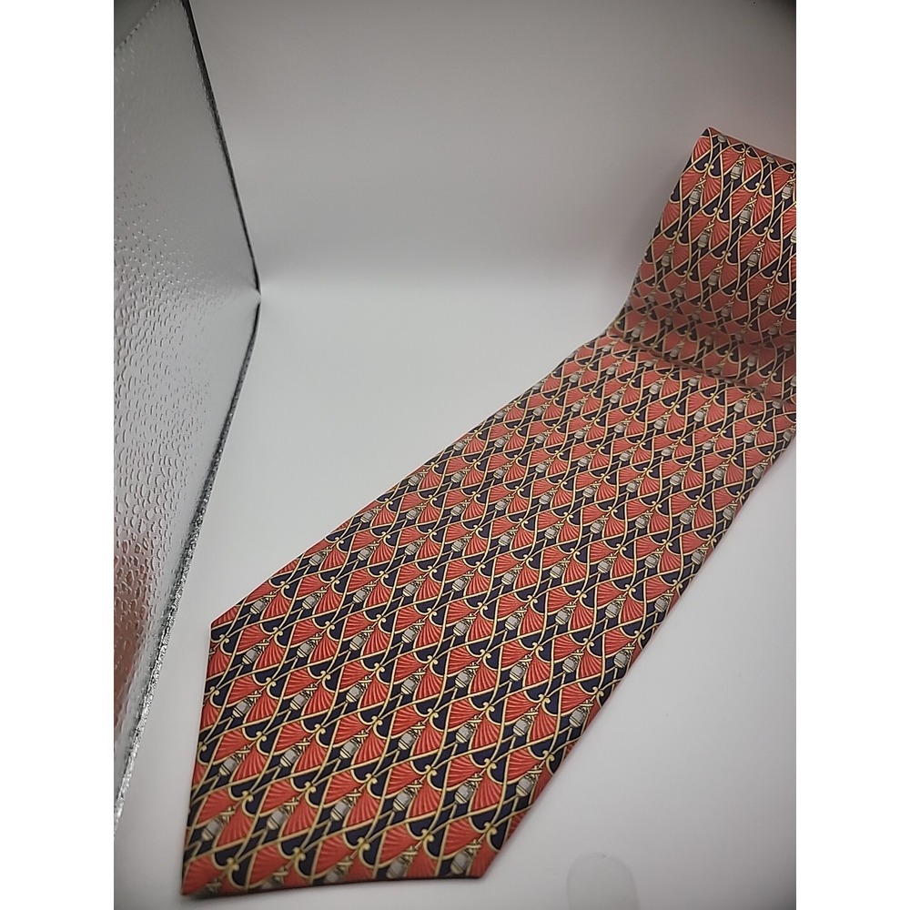 Vintage Faberge Mens Neck Tie Accesory Red White Blue Geometric Shirt Suit